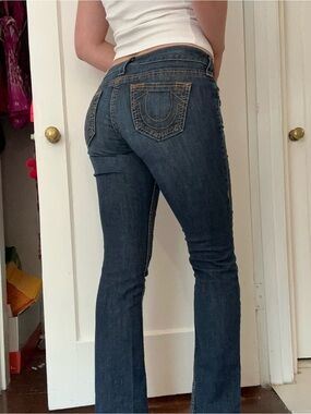 True Religion Women's Medium-Dark Blue Straight Leg Jeans